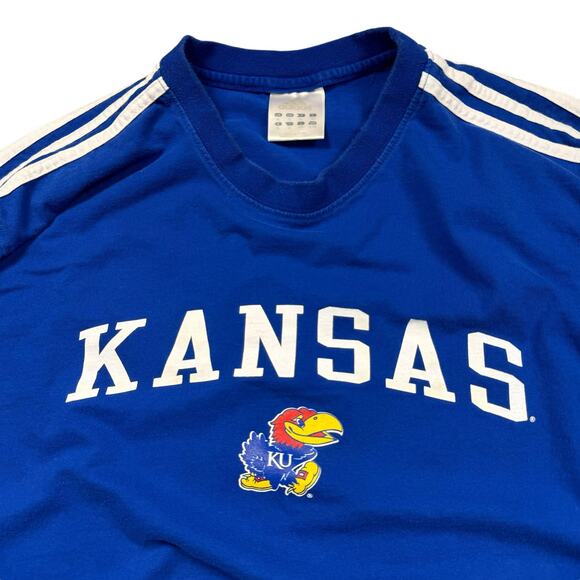Kansas Jayhawks Shirt Men's XL‎ Adidas Striped Long Sleeve Blue White Basketball - Picture 2 of 10
